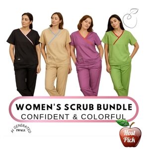 Women's Scrubs Bundle Set - Black, Tan, Pink, Green Sz S